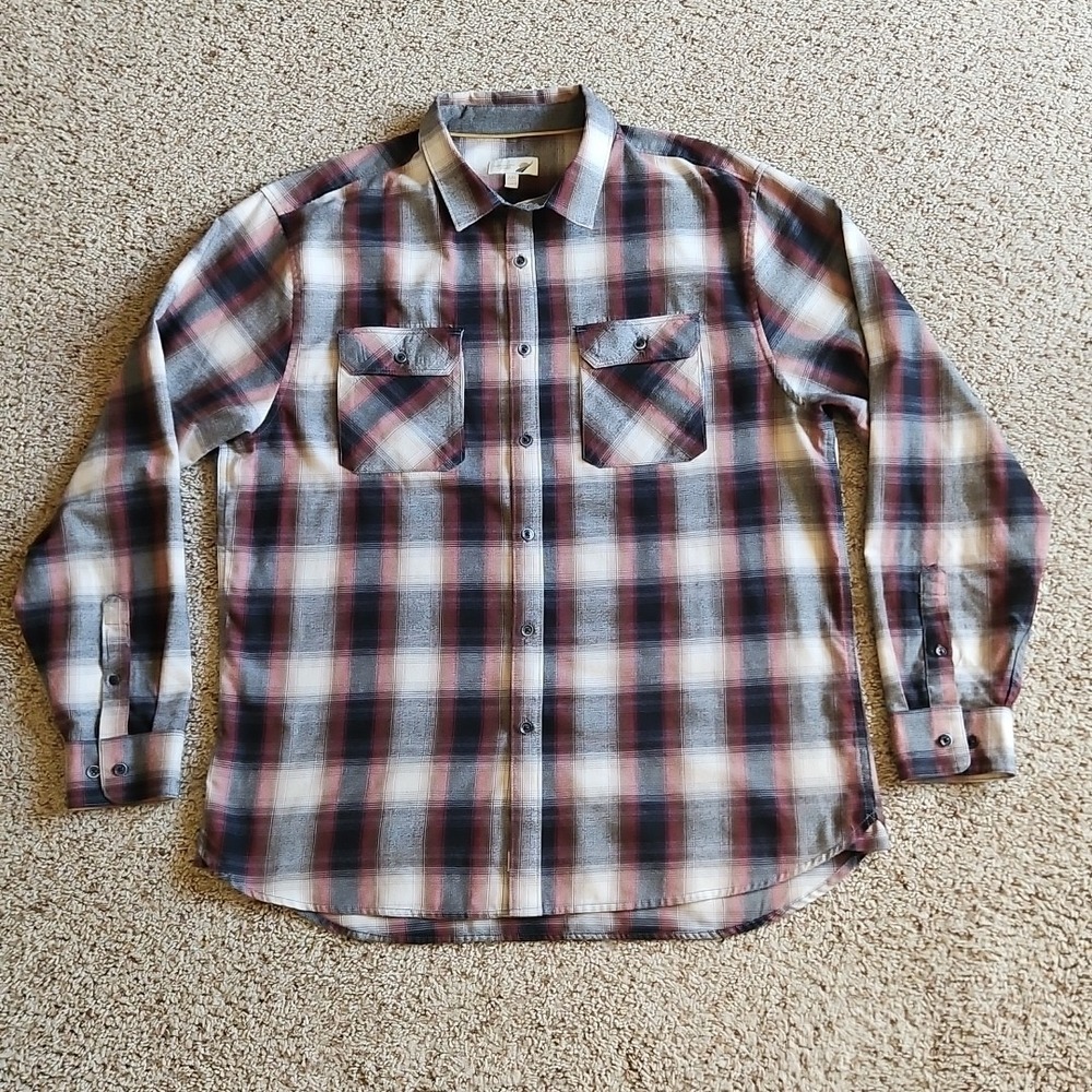 Fundamental Coast Shirt Mens XXL Long Sleeve Button Down Flannel‎ Plaid Red Gray